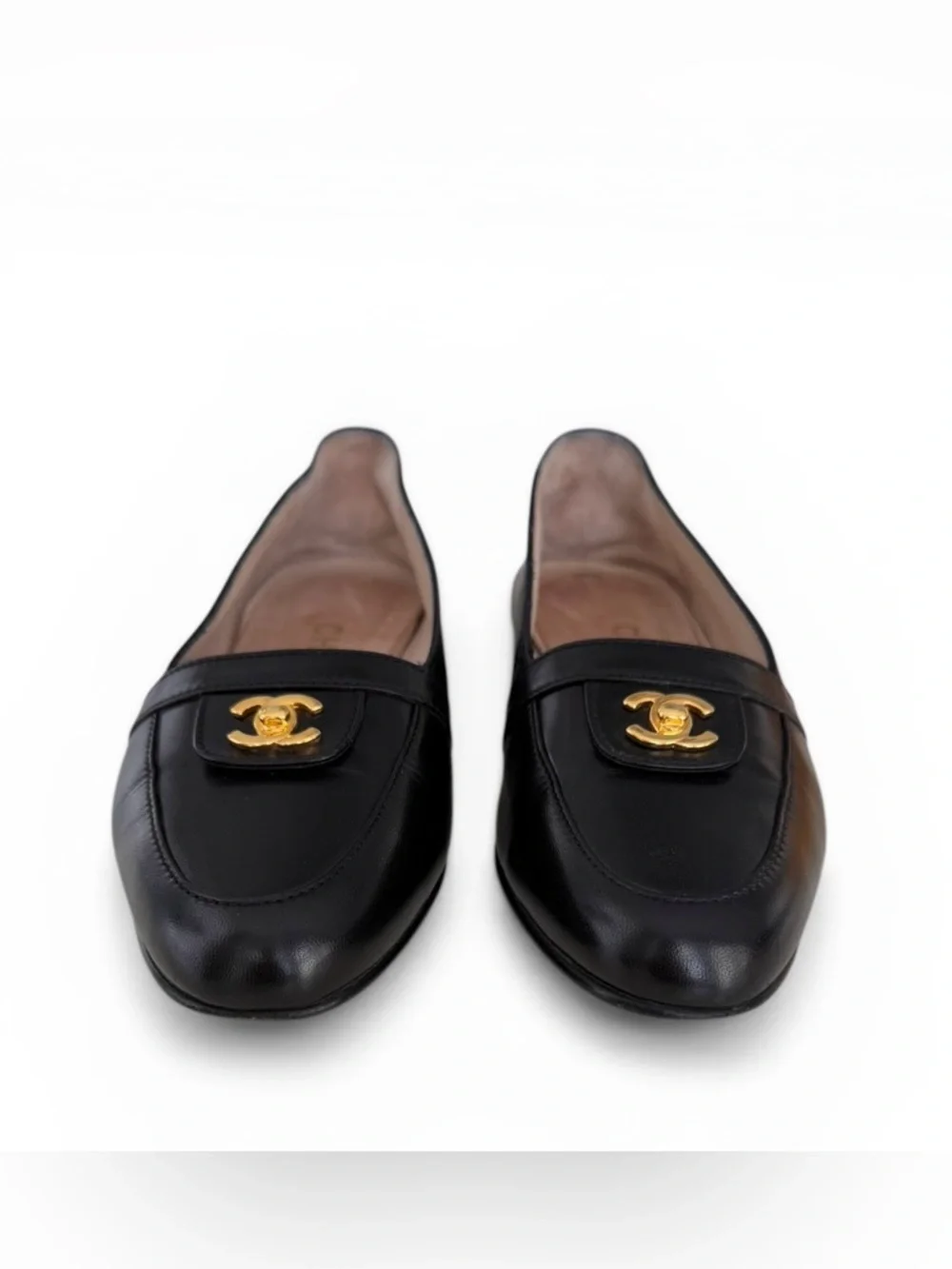 CHANEL CC TURNLOCK Logo Black Leather Loafers | EU 37 | Rare | 24K Gold Plated - Picture 10 of 13